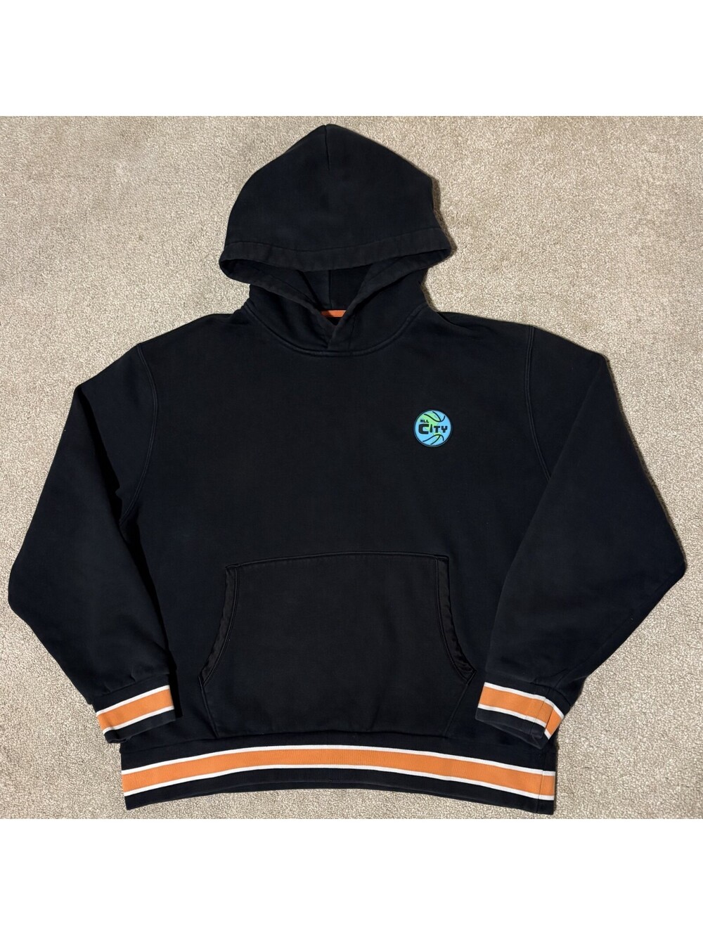 Just Don All City Mens XL Retro Basketball Hoodie Sweatshirt Black Graphic Patch